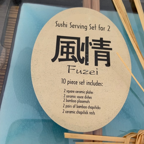 New Fuzei Ceramic Blue Sushi Serving Set For Two 10 pcs - Picture 6 of 10